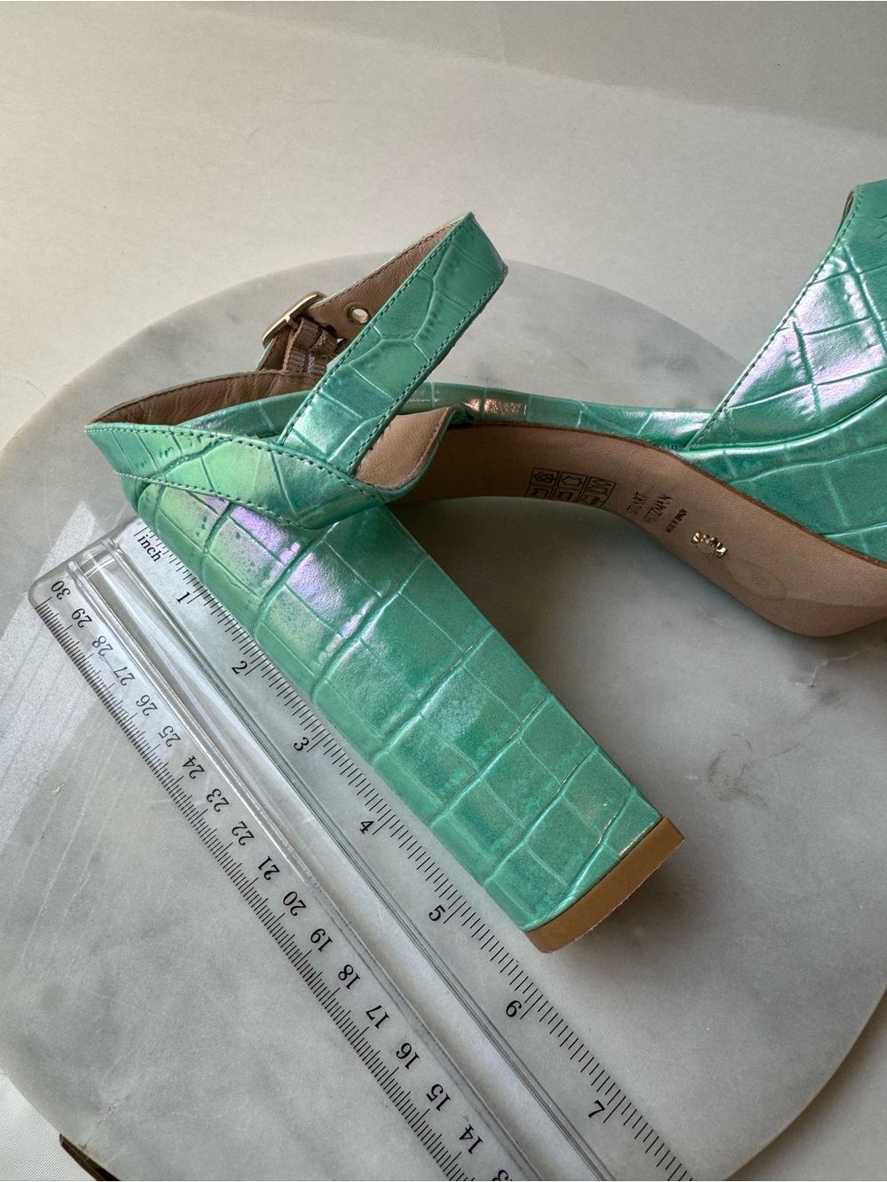 Stuart Weitzman Aqua Croc-Embossed Platform Sandals - Picture 13 of 16